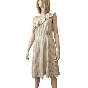 Ann Taylor One Shoulder Dress 100% Rayon Fluttery Ruffled Neckline